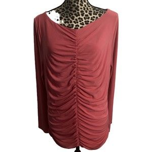 J Crew Blouse XXL Hot Pink Barbie Core Gathered Front Long Sleeve Barbiecore